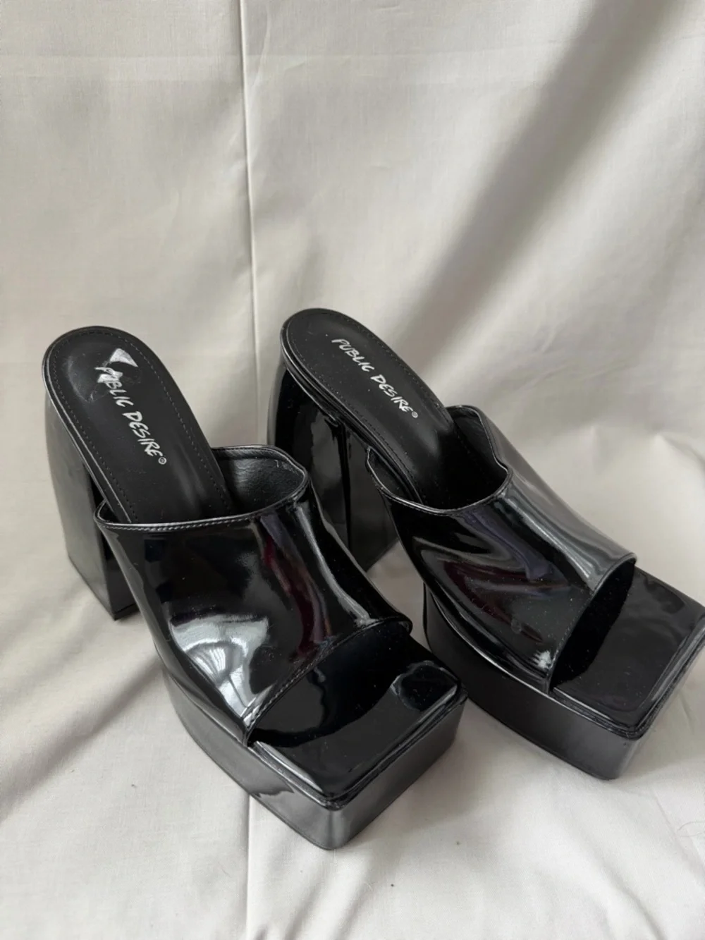 Public Desire Black Patent Platform Mules